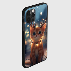 Чехол для iPhone 12 Pro Max Котенок с новогодними рожками, цвет: 3D-черный — фото 2