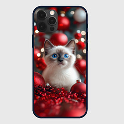 Чехол для iPhone 12 Pro Max Новогодняя пушистая сиамская кошка, цвет: 3D-черный