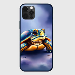 Чехол для iPhone 12 Pro Max Черепашка на синем фоне, цвет: 3D-черный