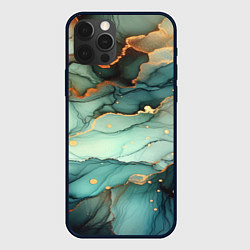 Чехол для iPhone 12 Pro Max Бирюзовый узор с оранжевыми вставками, цвет: 3D-черный