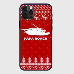 Чехол для iPhone 12 Pro Max Новогодний Papa Roach с оленями, цвет: 3D-черный