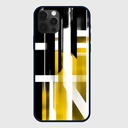 Чехол для iPhone 12 Pro Max Чёрно-жёлтые вертикальные и горизонтальные полосы, цвет: 3D-черный
