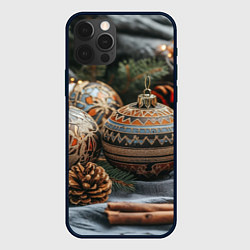 Чехол для iPhone 12 Pro Max Новогодние шары и шишки, цвет: 3D-черный