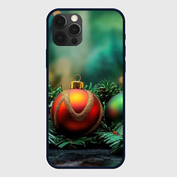 Чехол для iPhone 12 Pro Max Новогодние шары на ветках, цвет: 3D-черный