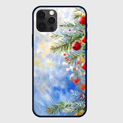 Чехол для iPhone 12 Pro Max Пейзаж новогодние игрушки и елка, цвет: 3D-черный