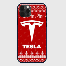 Чехол для iPhone 12 Pro Max Новогодний Tesla с оленями, цвет: 3D-черный