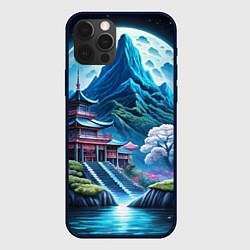 Чехол для iPhone 12 Pro Max Пейзаж Японии и горы, цвет: 3D-черный