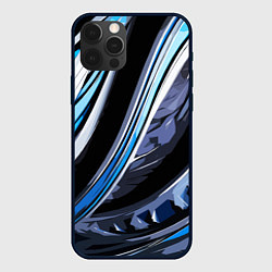 Чехол для iPhone 12 Pro Max Волнистая чёрно-синяя абстракция, цвет: 3D-черный