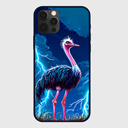 Чехол для iPhone 12 Pro Max Страус и молния, цвет: 3D-черный