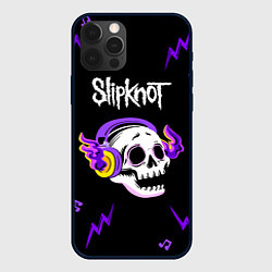 Чехол для iPhone 12 Pro Max Slipknot неоновый череп, цвет: 3D-черный