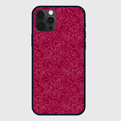 Чехол для iPhone 12 Pro Max Белые абстрактные каракули на красном, цвет: 3D-черный