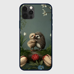 Чехол для iPhone 12 Pro Max Ежик и цыпленок обнимаются, цвет: 3D-черный