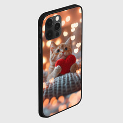 Чехол для iPhone 12 Pro Max Котик с сердечком на фоне боке, цвет: 3D-черный — фото 2