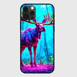 Чехол для iPhone 12 Pro Max Лось в сереневом свете, цвет: 3D-черный