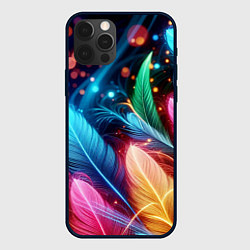 Чехол для iPhone 12 Pro Max Яркие красочные неоновые перья, цвет: 3D-черный