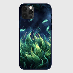 Чехол для iPhone 12 Pro Max Зеленые краски в виде огня, цвет: 3D-черный