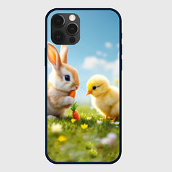 Чехол для iPhone 12 Pro Max Кролик и цыпленок встречают Пасху, цвет: 3D-черный