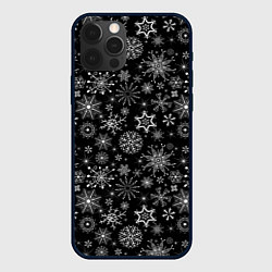 Чехол для iPhone 12 Pro Max Белые снежинки на черном, цвет: 3D-черный