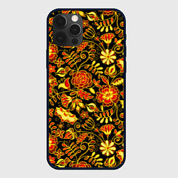 Чехол для iPhone 12 Pro Max Цветочный золотой узор, цвет: 3D-черный