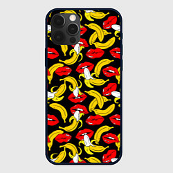 Чехол для iPhone 12 Pro Max Губы и бананы, цвет: 3D-черный
