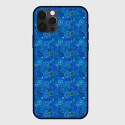 Чехол для iPhone 12 Pro Max Этнический синий деревенский абстрактный узор, цвет: 3D-черный