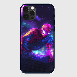 Чехол для iPhone 12 Pro Max Человек-паук неоновый свет, цвет: 3D-черный