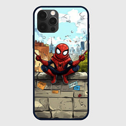 Чехол для iPhone 12 Pro Max Маленький человек-паук в городе, цвет: 3D-черный