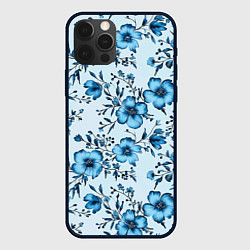 Чехол для iPhone 12 Pro Max Голубые цветы на светлом фоне паттерн, цвет: 3D-черный