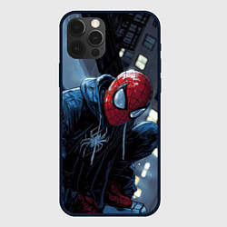 Чехол для iPhone 12 Pro Max Человек-паук у небоскреба, цвет: 3D-черный
