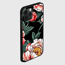 Чехол для iPhone 12 Pro Max Пионы винтажный узор, цвет: 3D-черный — фото 2