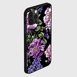 Чехол для iPhone 12 Pro Max Пионы и сирень старинный узор, цвет: 3D-черный — фото 2