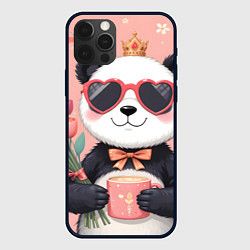 Чехол для iPhone 12 Pro Max Панда с поздравлениями и с цветами, цвет: 3D-черный