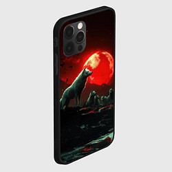 Чехол для iPhone 12 Pro Max Белый волк на фоне красной луны, цвет: 3D-черный — фото 2