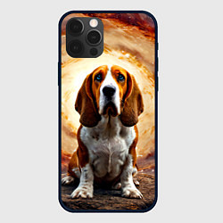 Чехол для iPhone 12 Pro Max Бассет-хаунд в космосе, цвет: 3D-черный