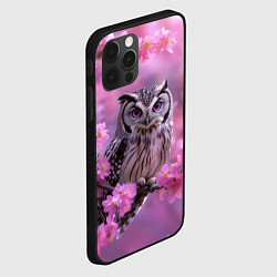 Чехол для iPhone 12 Pro Max Сова на ветке с розовыми цветами, цвет: 3D-черный — фото 2