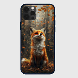 Чехол для iPhone 12 Pro Max Довольный лис в лесной чаще, цвет: 3D-черный