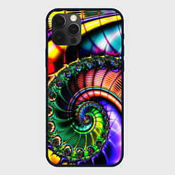 Чехол для iPhone 12 Pro Max Фрактальный узор неоновый, цвет: 3D-черный