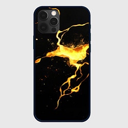 Чехол для iPhone 12 Pro Max Черная текстура с золотой лавой, цвет: 3D-черный