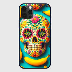 Чехол для iPhone 12 Pro Max Череп и бананы - летняя композиция, цвет: 3D-черный