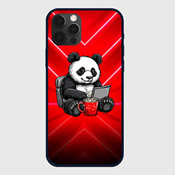 Чехол для iPhone 12 Pro Max Панда работает за ноутбуком, цвет: 3D-черный