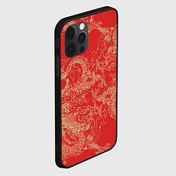 Чехол для iPhone 12 Pro Max Золотые драконы на красном, цвет: 3D-черный — фото 2