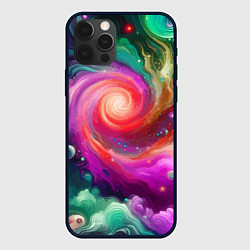 Чехол для iPhone 12 Pro Max Космическая неоновая фантазия - нейроарт, цвет: 3D-черный