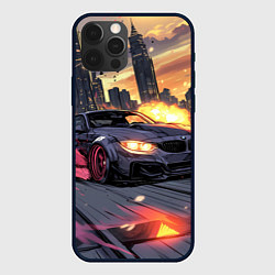 Чехол для iPhone 12 Pro Max БМВ на скорости - огонь из под колес, цвет: 3D-черный