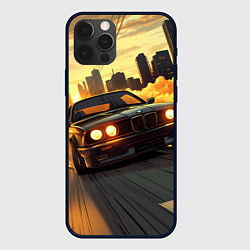 Чехол для iPhone 12 Pro Max БМВ на фоне заката, цвет: 3D-черный