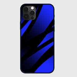 Чехол для iPhone 12 Pro Max Чёрный с синий абстрактные полосы, цвет: 3D-черный