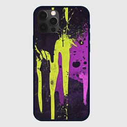 Чехол для iPhone 12 Pro Max Желтая и фиолетовая краска на черном, цвет: 3D-черный