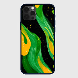 Чехол для iPhone 12 Pro Max Зелено-желтая краска на черном, цвет: 3D-черный