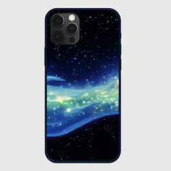 Чехол для iPhone 12 Pro Max Синяя волна с зеленым оттенком на черном, цвет: 3D-черный