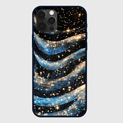 Чехол для iPhone 12 Pro Max Волнистые синие линии на черном, цвет: 3D-черный