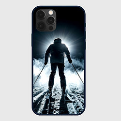 Чехол для iPhone 12 Pro Max Лыжник идет в гору в ночи, цвет: 3D-черный